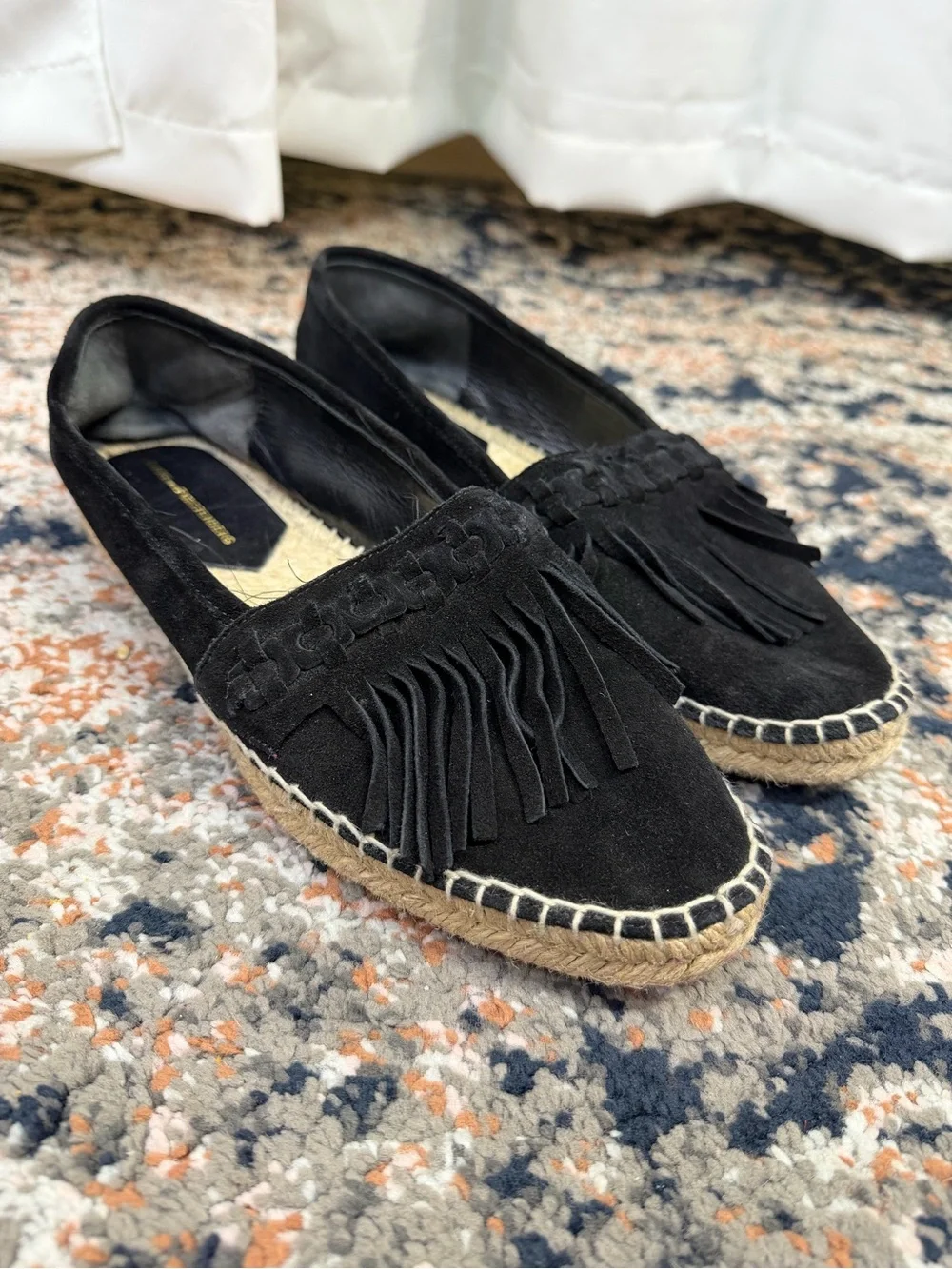 Diane von Furstenberg ‘Cadah’ Black Suede Fringe Trim Espadrilles Flats Size 9